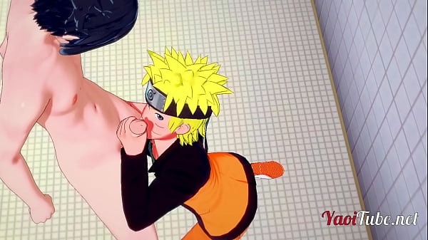 Naruto Yaoi - Naruto &amp_ Sasuke Having Sex in School'_s Restroom and cums in his mouth and ass. Bareback Anal Creampie 1/2