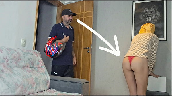 Married woman receives delivery man wearing only panties!