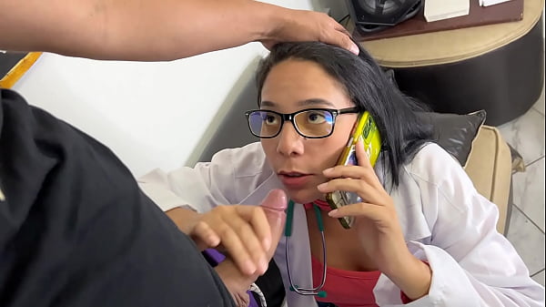 Doctor Stepmother Talking on the Phone with her Husband while Deepthroating her Perverted Stepson